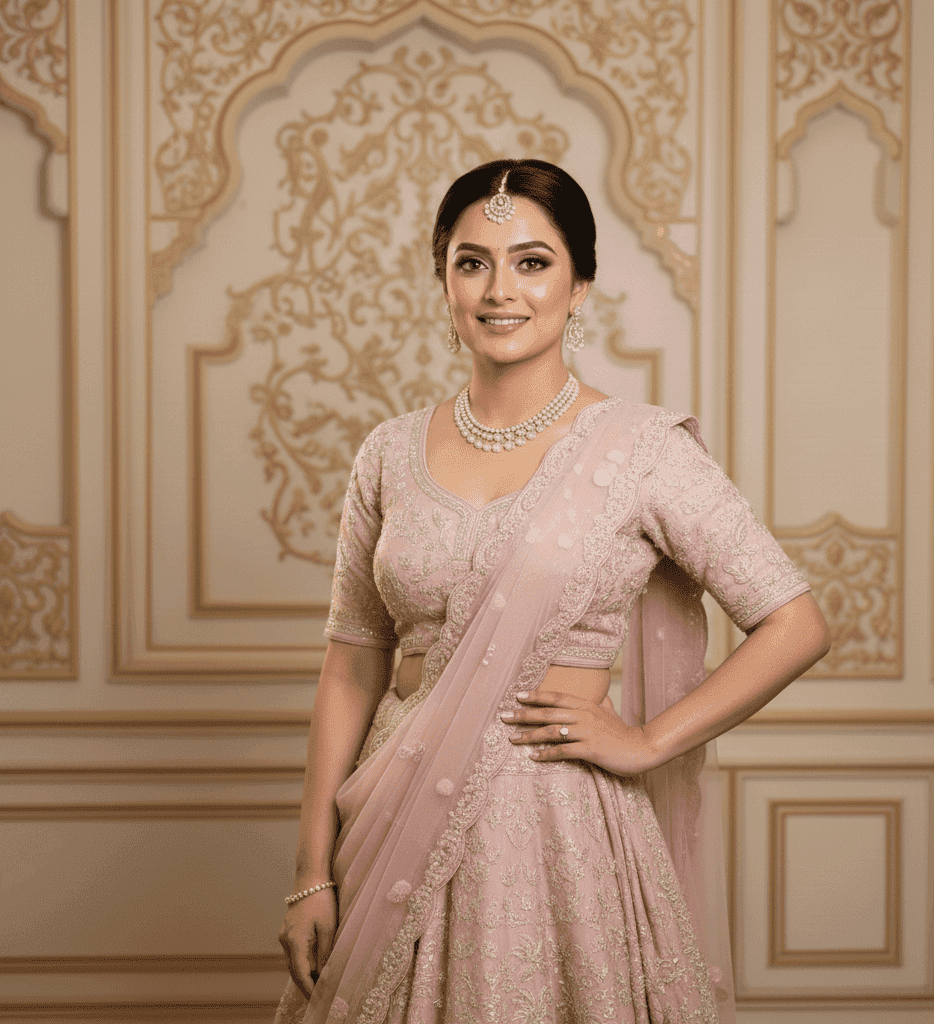 Close-up of HD engagement makeup by a professional engagement makeup artist in Varanasi