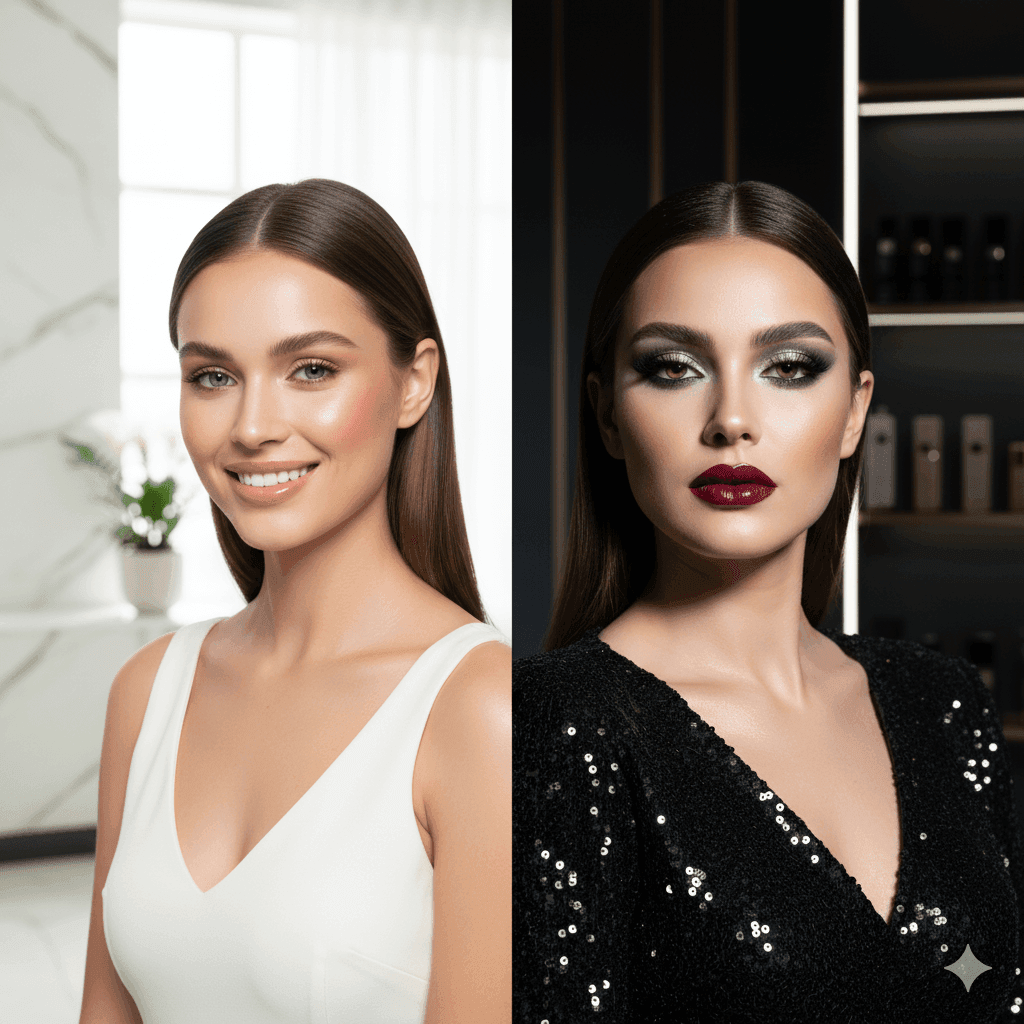 evening party makeup with smoky eyes and long-lasting finish