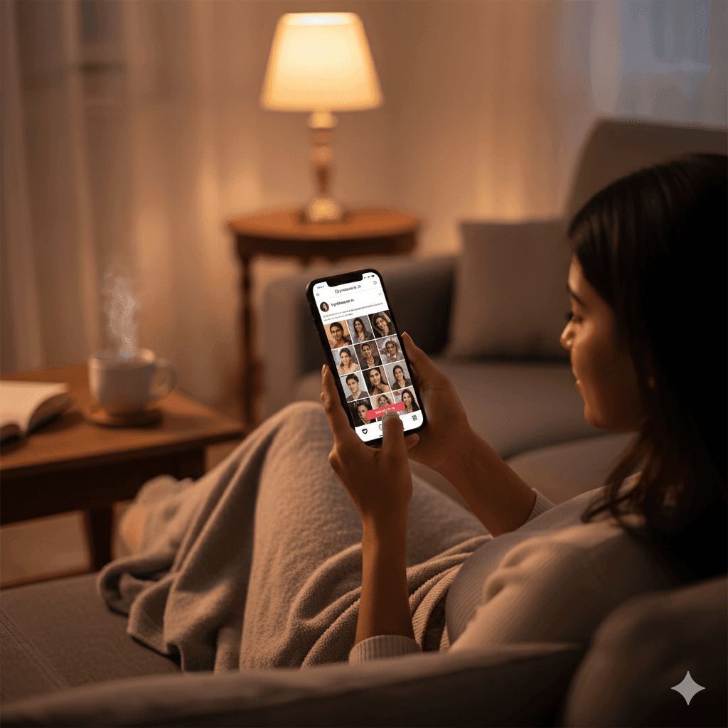 Client booking Lyra Beauty home makeup service on Instagram in Varanasi