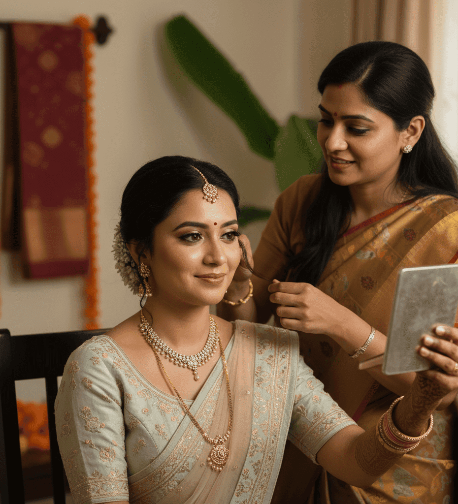 Natural bridal makeup in Varanasi by experienced makeup artist for daytime wedding functions