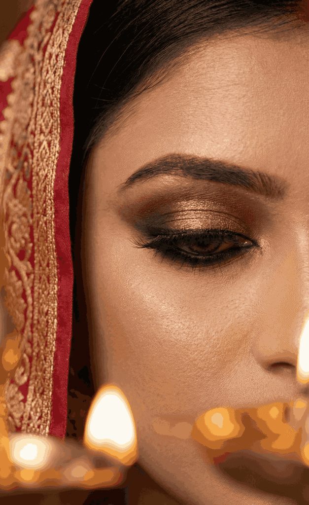 classic Banarasi bride with HD makeup and bold kohl eyes
