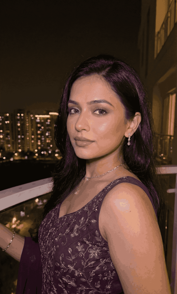 Winged eyeliner with bold lashes for night party glam.