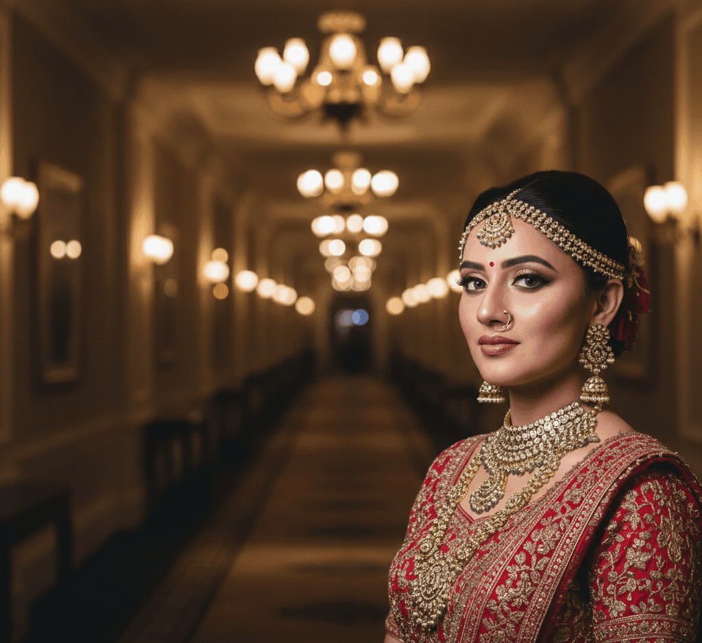 ballia rasra mau bride with long-lasting bridal makeup and pastel lehenga look.