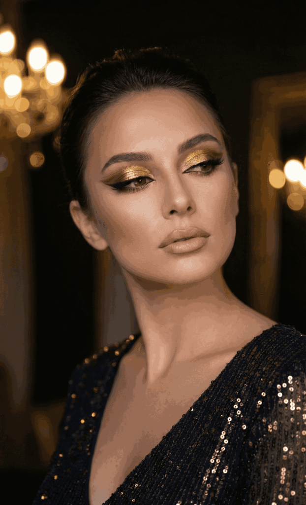 : Dewy glass skin makeup look for night functions.