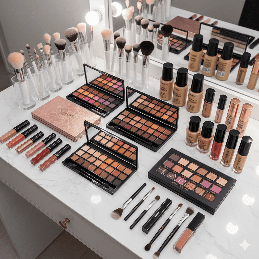 Professional makeup artist kit with HD and airbrush products.