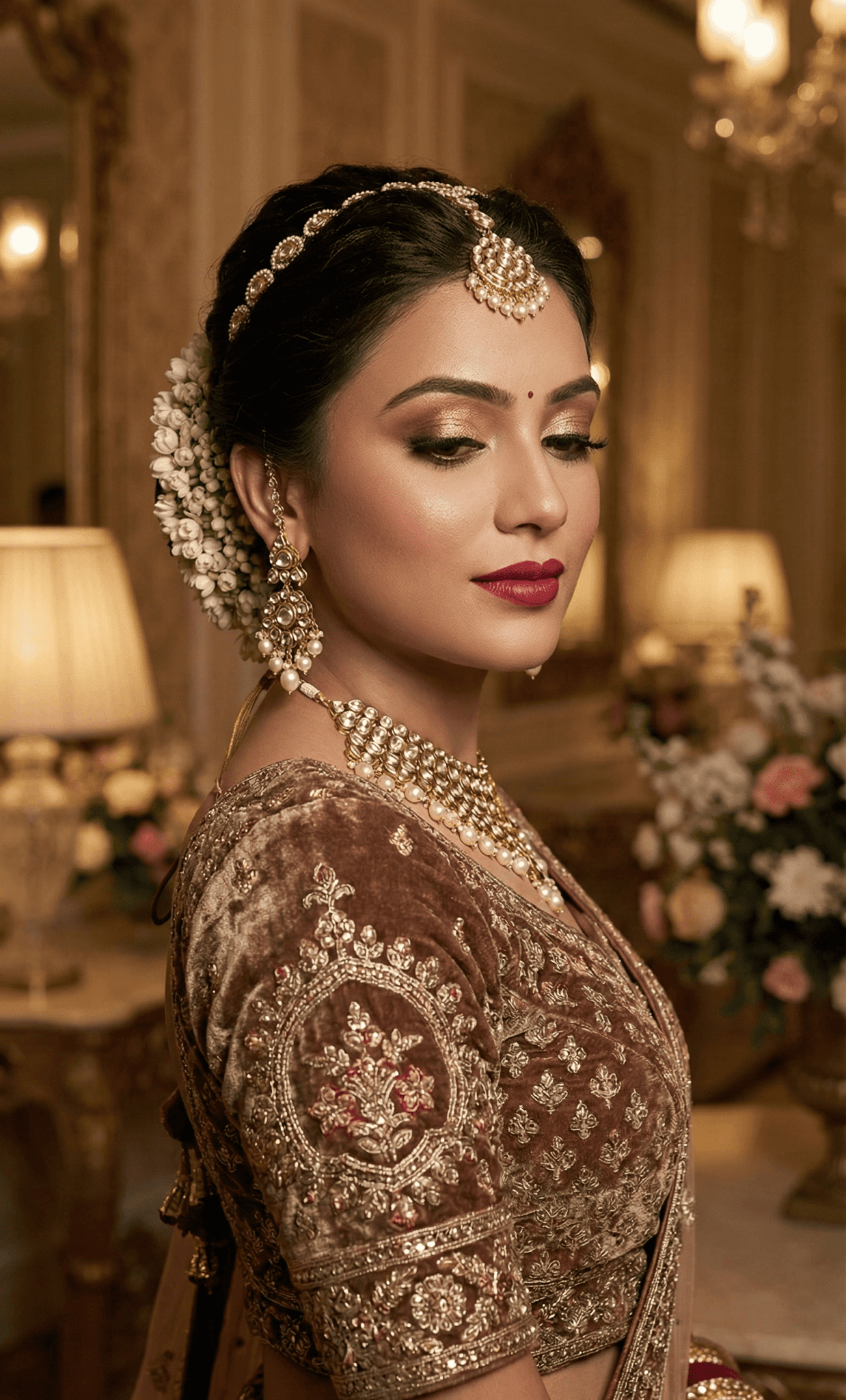 Advanced HD engagement makeup for Varanasi brides with premium finish and luxury bridal styling