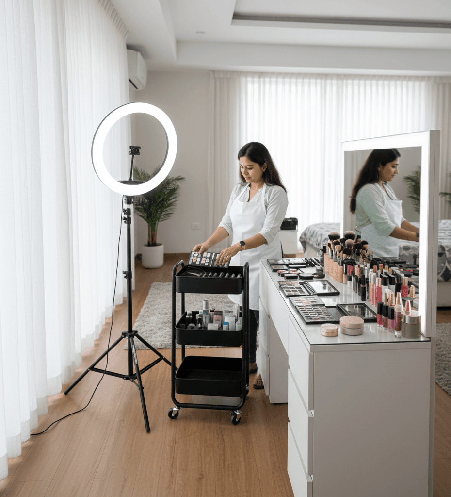 Pandeypur Varanasi bridal makeup home service setup