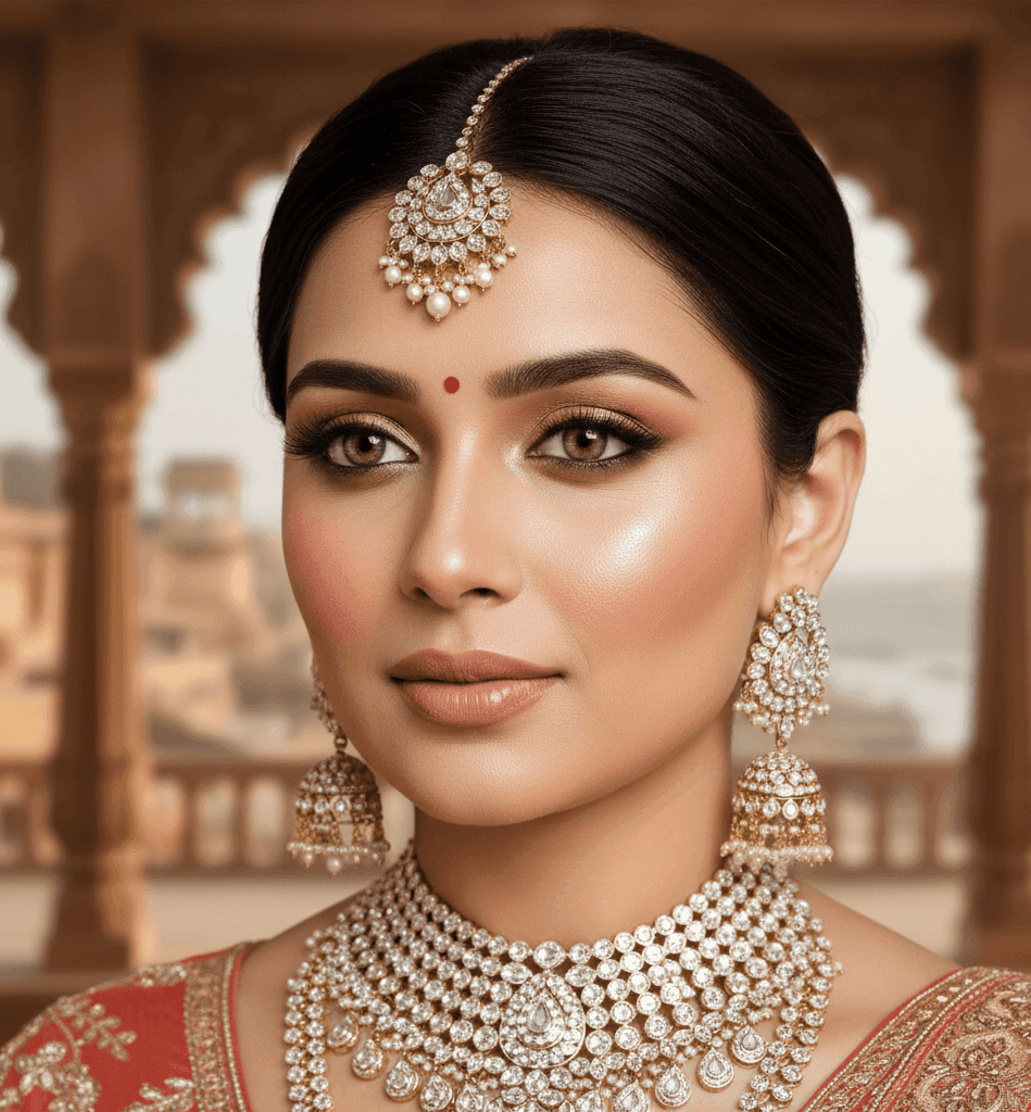 Banaras bridal makeup artist creating a traditional wedding look in Rohania