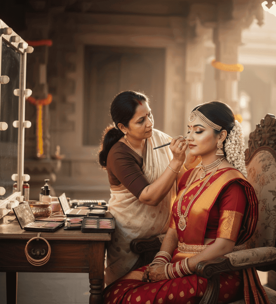 On-location South Indian bridal makeup service for a stress-free wedding day.