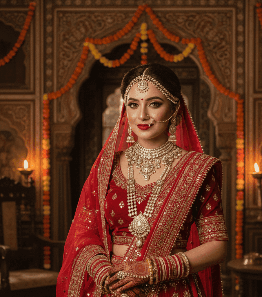 Professional bridal makeup artist applying HD bridal makeup on Indian bride in Cantt Varanasi