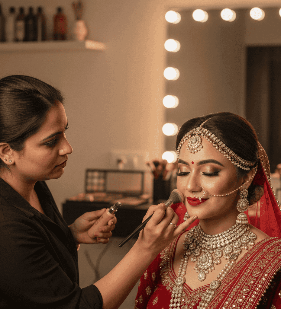 HD bridal makeup look by experienced bridal makeup artist in Cantt Varanasi for wedding
