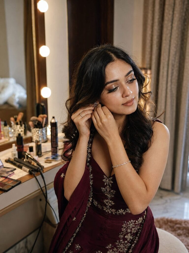 Affordable party makeup artist in Ghaziabad creating soft glam makeup look in Indirapuram