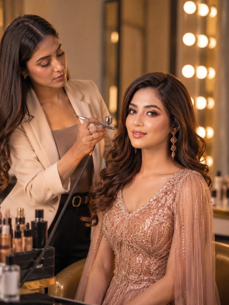 Professional airbrush party makeup service in Ghaziabad by LyraBeauty makeup artist