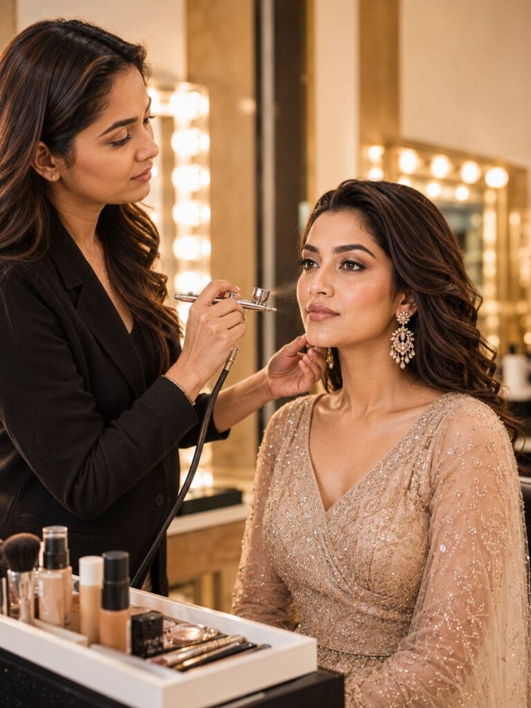 Professional airbrush party makeup service in Ghaziabad by LyraBeauty makeup artist