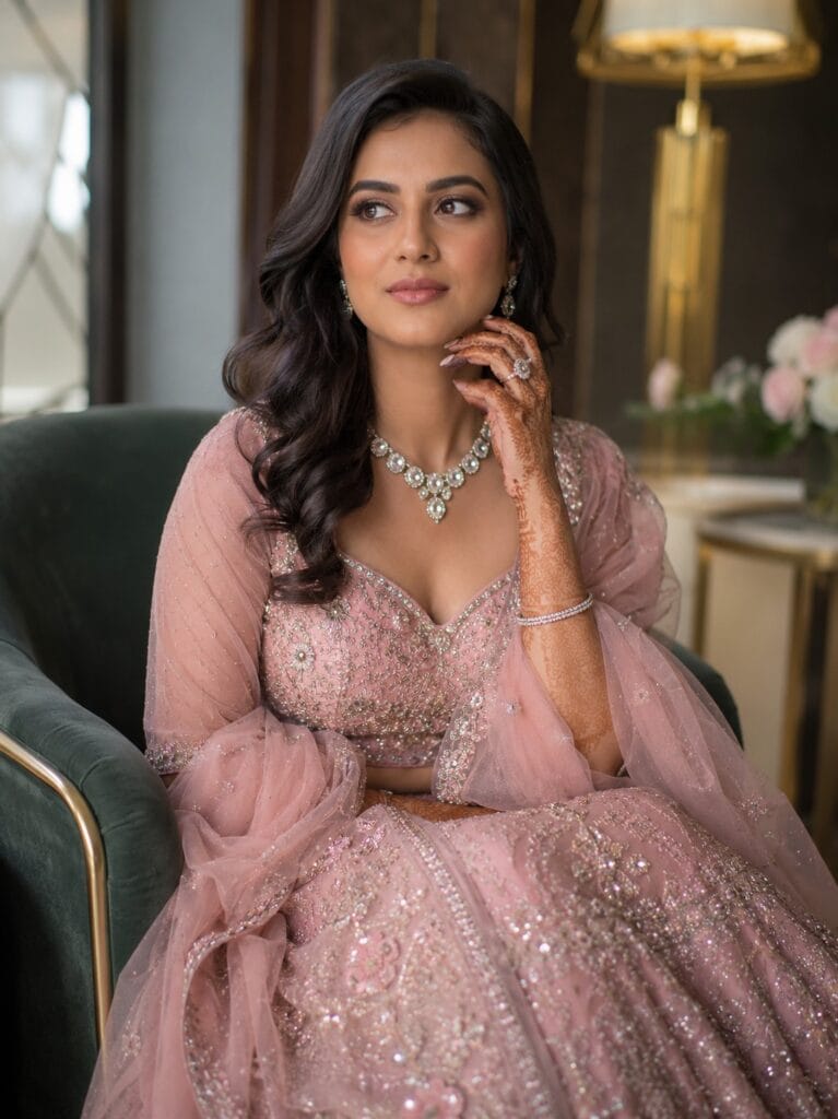 Professional Engagement Makeup Artist in Ghaziabad providing flawless HD bridal makeup at home for engagement ceremony