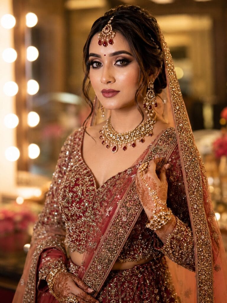 Professional HD bridal makeup artist in Ghaziabad creating flawless bridal look for Indian bride