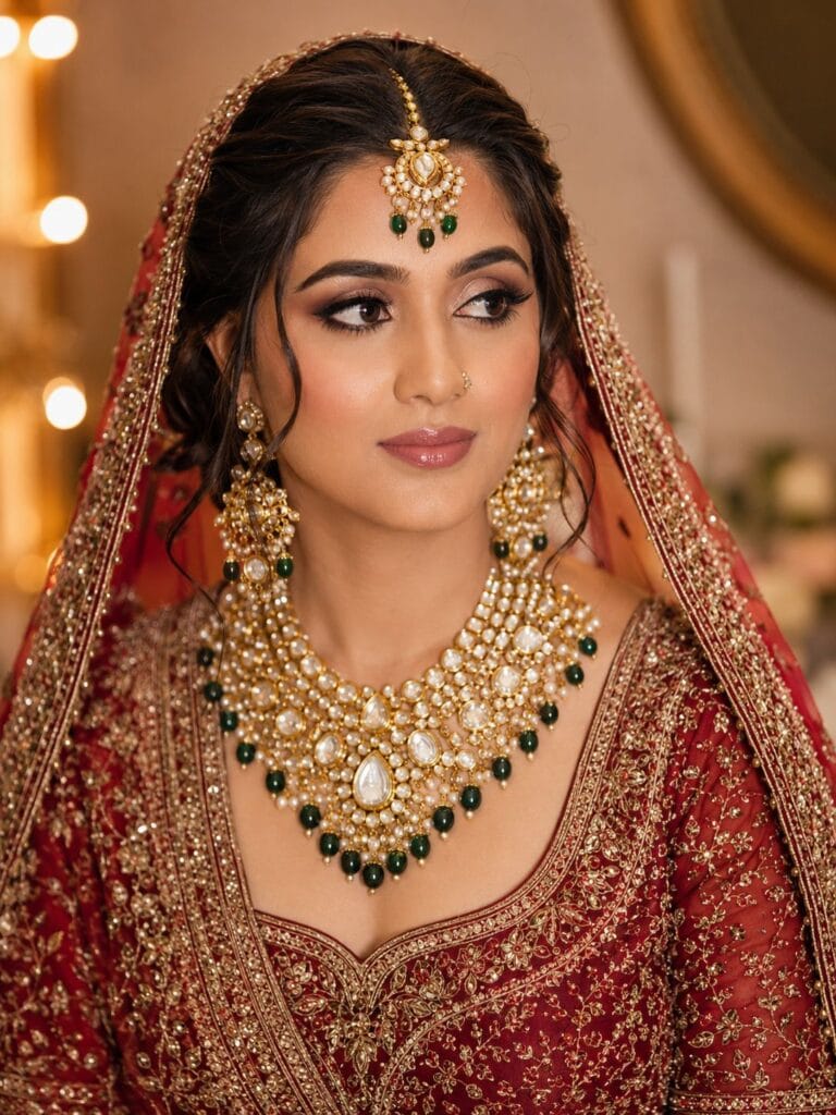 bride with flawless HD bridal makeup by bridal makeup artist in Ghaziabad