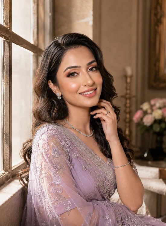 Engagement bride getting makeup done in luxury beauty studio